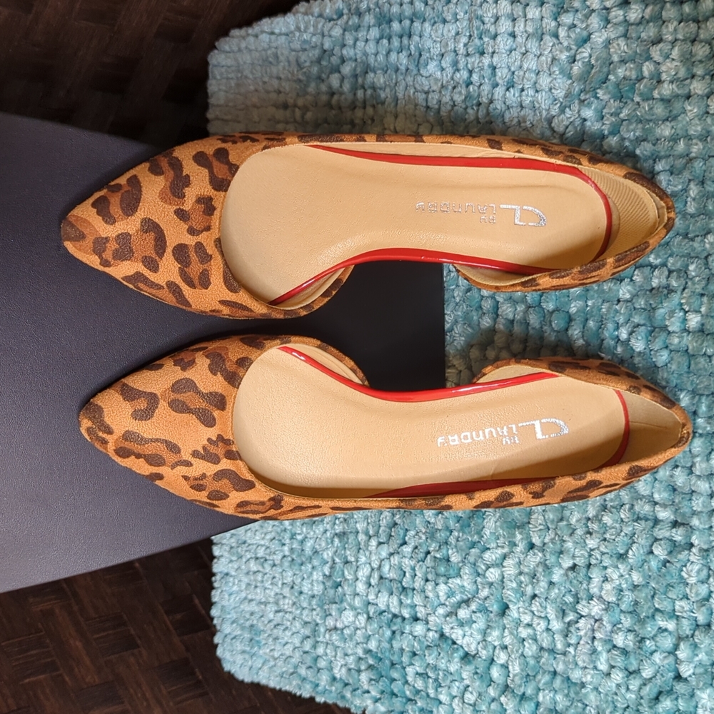 CL by Laundry Vegan Suede Leopard Print Heels Angelina Brown Tan Pumps